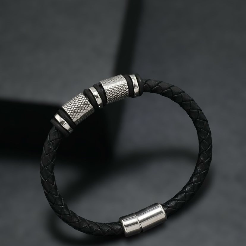 Braided Leather Bracelet with Magnetic Clasp