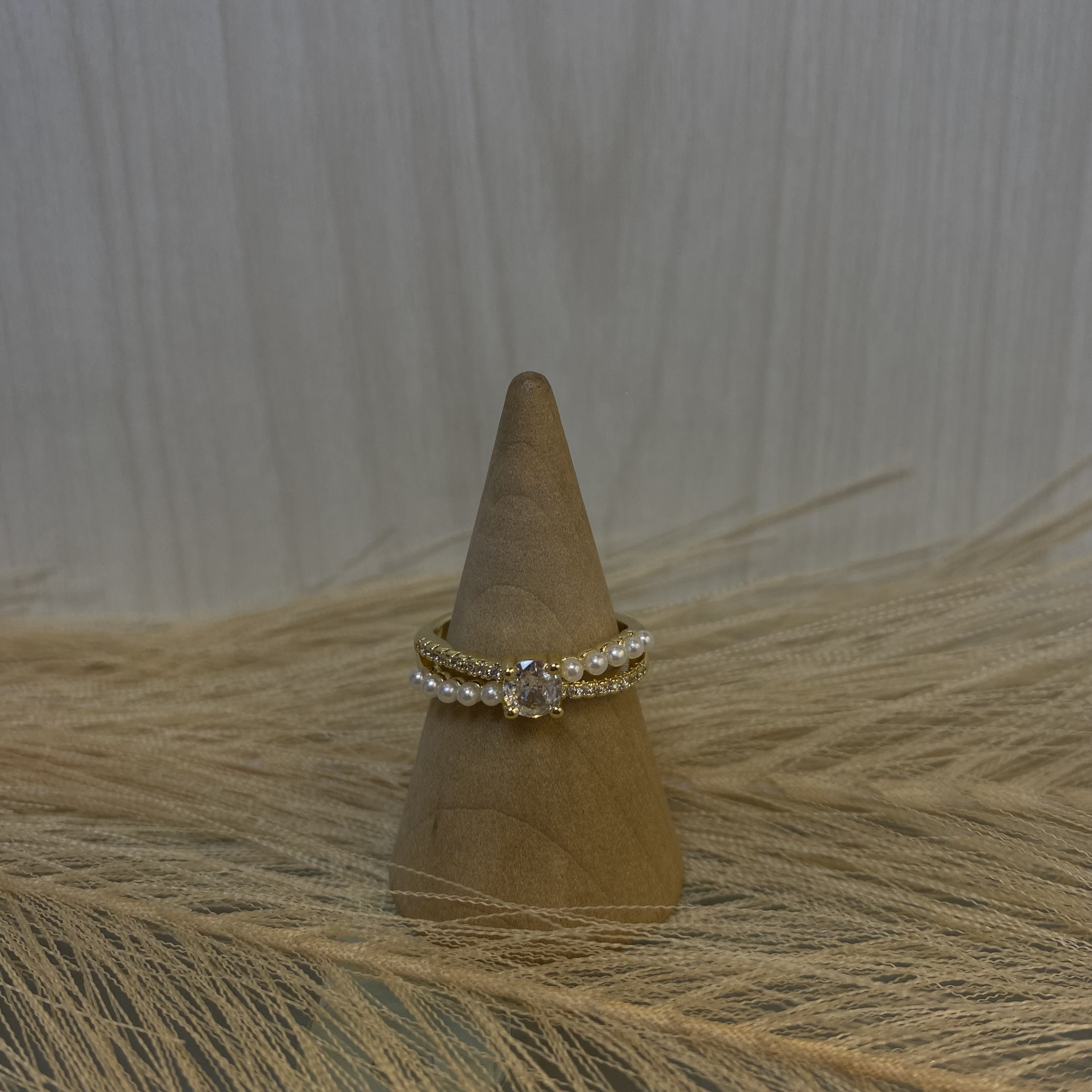  Gold Pearl Crystal Ring